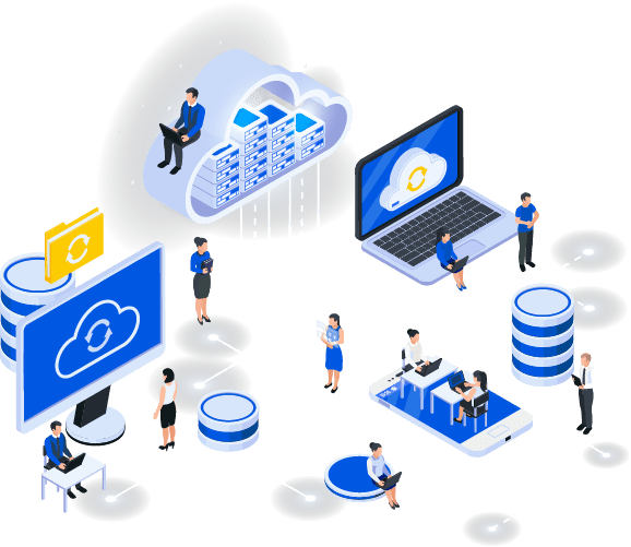 Isometric Illustration of people using different devices