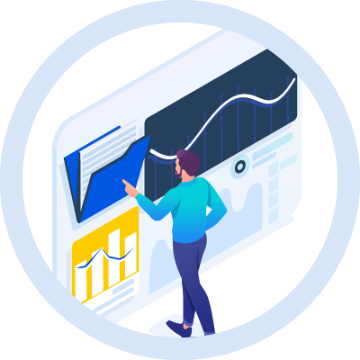 Man pointing at folder in browser illustration in a circle